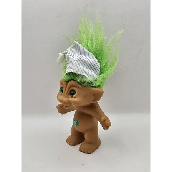 Vintage 4"‎ Ace Novelty Troll Doll Green Hair Jewel Diamond Belly Nightcap - Picture 3 of 7